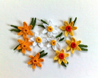 set of 3 Crochet Daffodil  ~1.2in Decorative crochet Spring flowers Gift decorations  Handmade flowers Embellishment