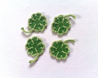 Crochet clover applique St. Patrick's Day decoration Lucky leaf clover 4 pcs