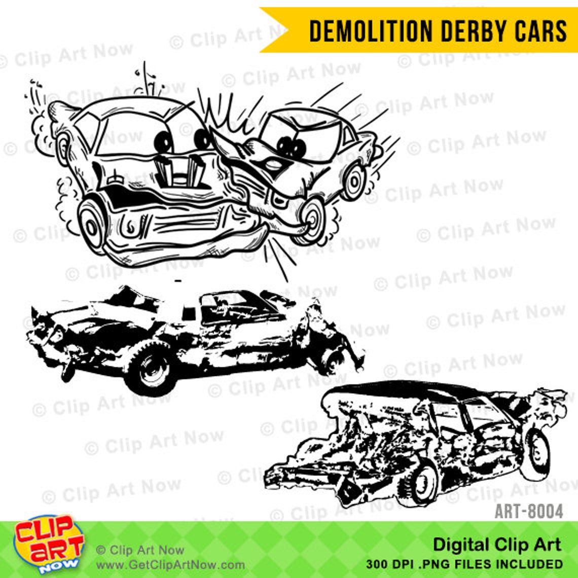 Demolition Derby Cars Digital Clip Art .PNG - Etsy