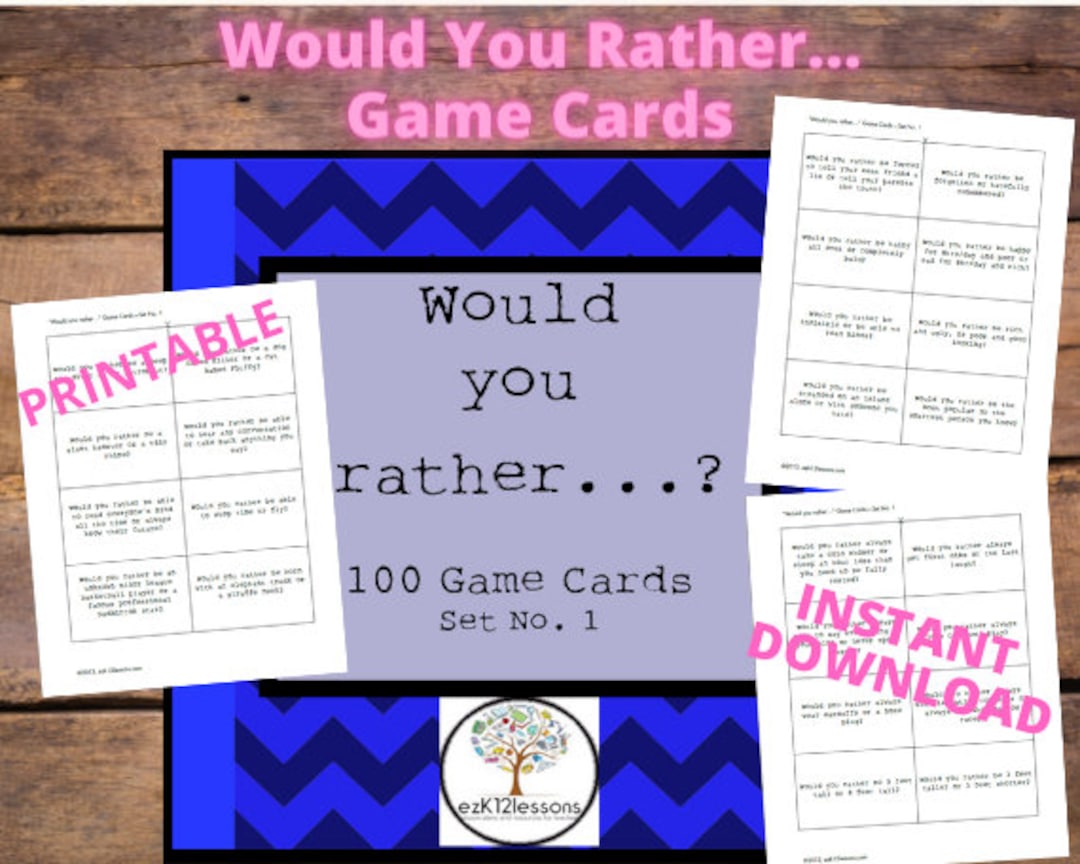 Would You Rather... Printable Game Cards, Set of 100 Etsy
