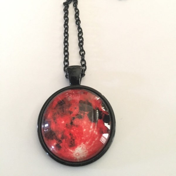 Glass Pendant - Blood Moon - 1 inch round.  Comes with black adjustable chain