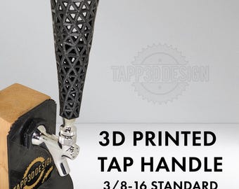 3D Printed Tap Handle - Twisting Tris - Metal Thread - Black PETG