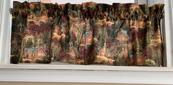 Thomas Kinkade Cabin On The Lake Valance Curtain Etsy