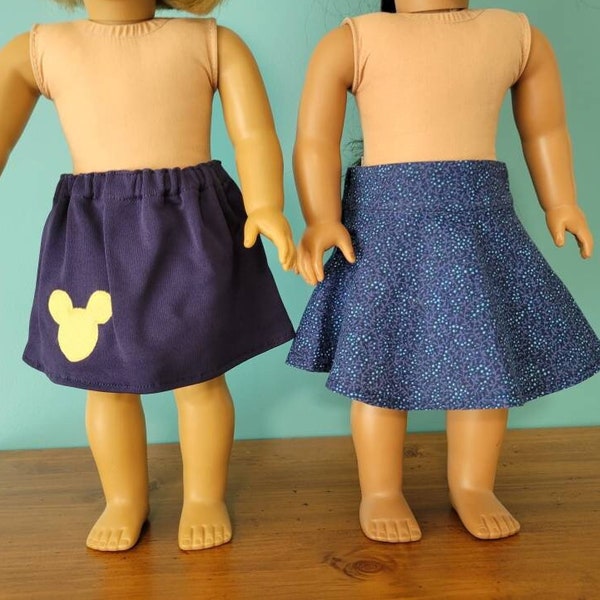 Navy blue circle skirts for dolls. Knee-length doll skirts. Fits American Girl and other 18" dolls.