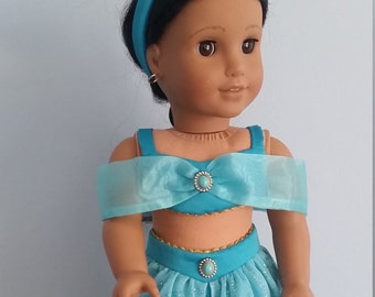Princess Jasmine's teal dress. 4-piece set for  American Girl and other 18" dolls.