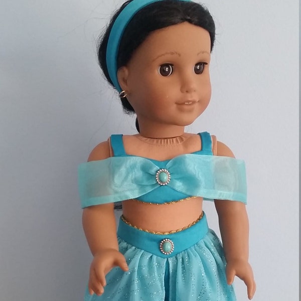 Princess Jasmine's teal dress. 4-piece set for  American Girl and other 18" dolls.
