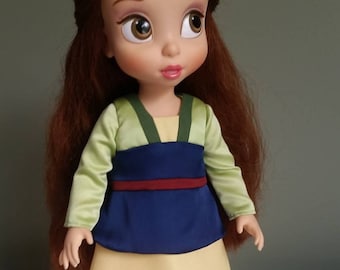 Mulan's green and yellow dress. Costume for American Girl and Disney Animators doll.