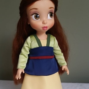 Mulan&#39;s green and yellow dress. Costume for American Girl and Disney Animators doll.