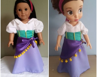 Esmeralda's complete outfit (from Hunchback of Notre-Dame). Costume for American Girl and Disney Animators doll.