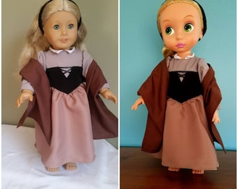 Sleeping beauty, Aurora's woodland dress and shawl. Costume for American Girl and Disney Animators doll.