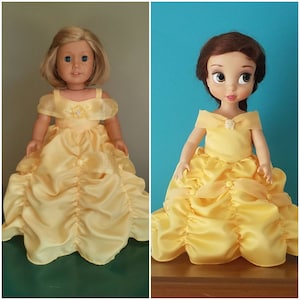 Belle&#39;s deluxe yellow ball gown with rippled panel skirt. Costume for American Girl and Disney Animators doll.