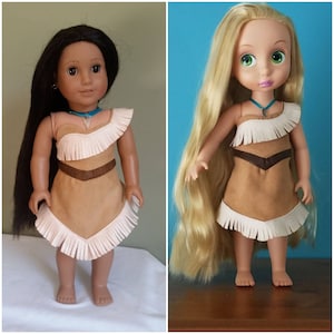 Pocahontas dress and necklace. Costume for American Girl and Disney Animators doll.