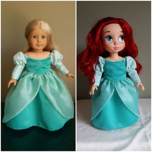 Mermaid Princess&#39;s green ball gown. Costume for 18&quot; dolls and Disney Animators doll.