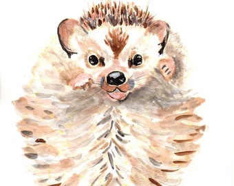 Hedgehog in watercolor. watercolor painting hedgehog,nursery art, animal art, hedgehog wall art,