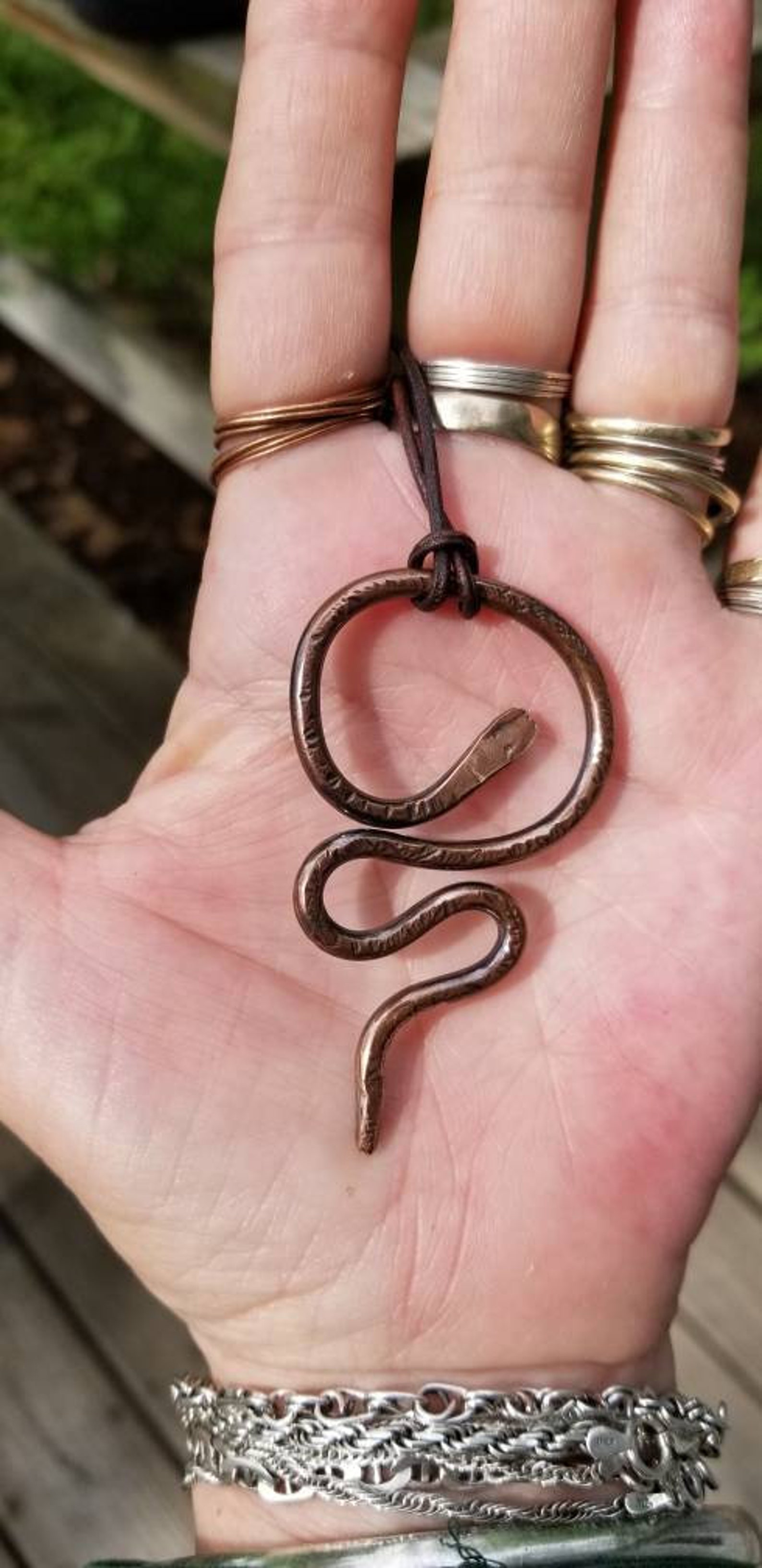 Snake pendant copper wire snake mans snake pendant unisex Etsy