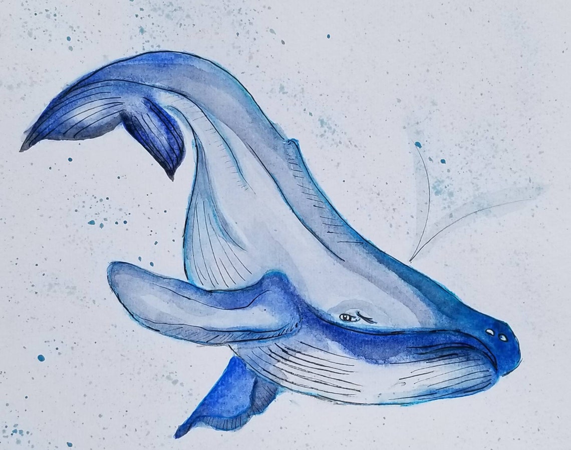 Blue Whale Watercolor Painting. Ocean Art. Whale Art in | Etsy