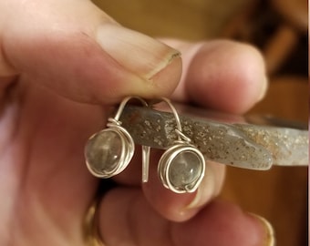 Labradorite drop earring, bead drop earring, sterling ear wire, minimalist earring, dainty bead earring, one piece earring, wire wrap earrin
