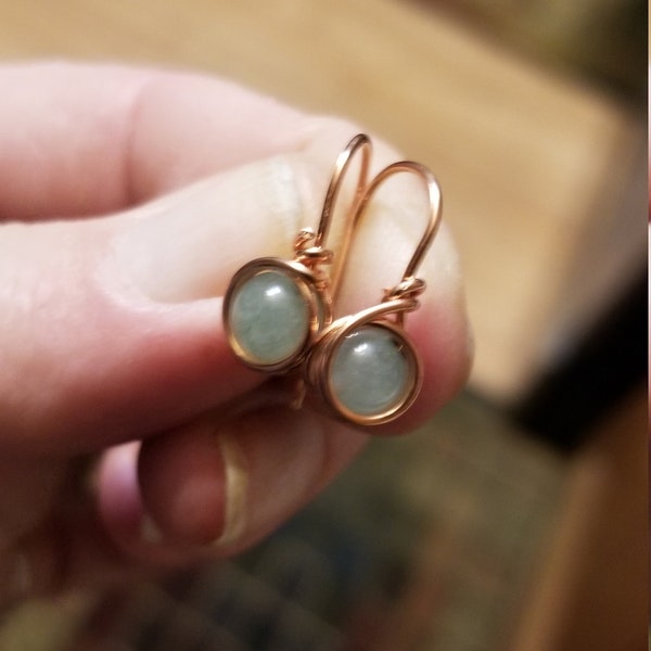 Gemstone drop earings.  All in one earring,copper silver gemstone drop earring,boho earring,minimalist earring,dainty earring earwire bead