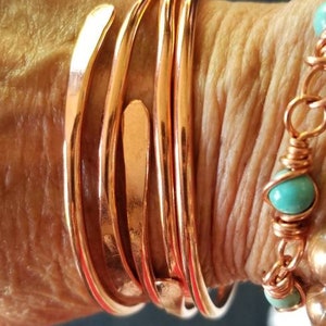 Copper bangle bracelets, eight gauge cooper, copper bracelets, overlap copper round heavy wire bangle bracelets