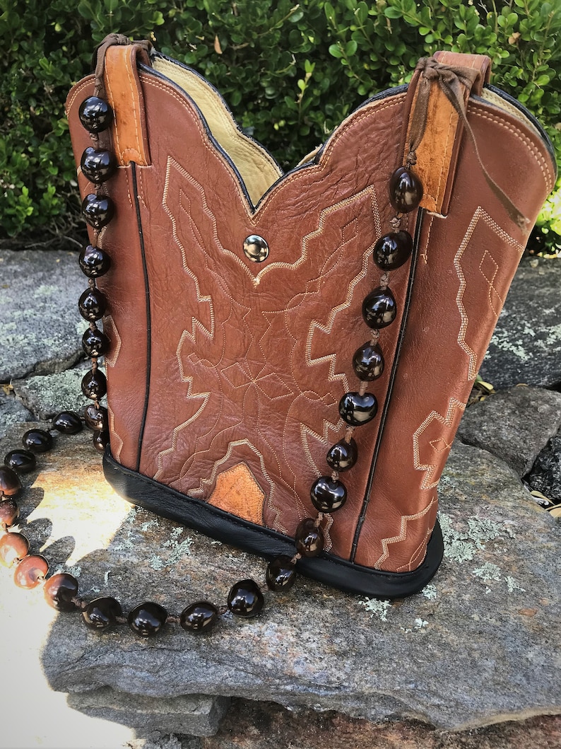 Brown Leather Cowboy Boot Bag Etsy