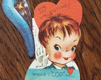 Mint Condition New Old Stock 1940s Funny Vintage Valentines Paper Ephemera ~ Policeman "Cop Ya" Valentine