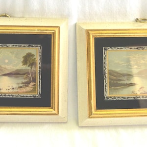 Pair of Vintage Clifford Art Studios Framed Prints of Scotland Lake at Night