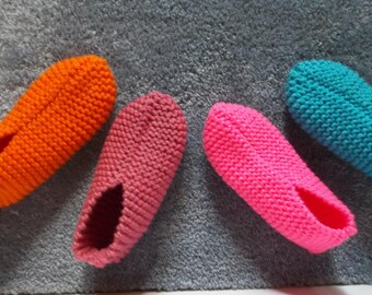 Soft Comfortable Warm Ladies Hand Knit Slippers, Made to Order, Handmade House Shoes, Christmas, Birthday, House Guest, and Hostess Gift