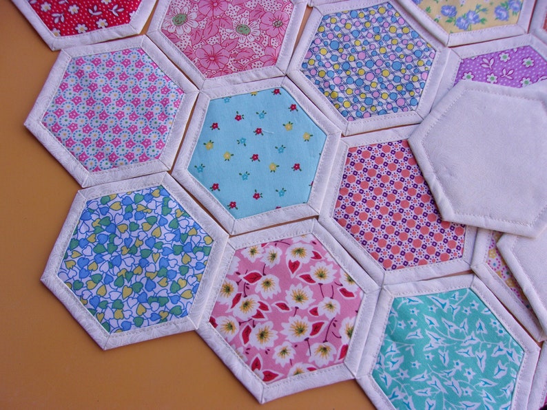 Premade Fabric Hexagons Sewing Project Quilted Hexagon Etsy