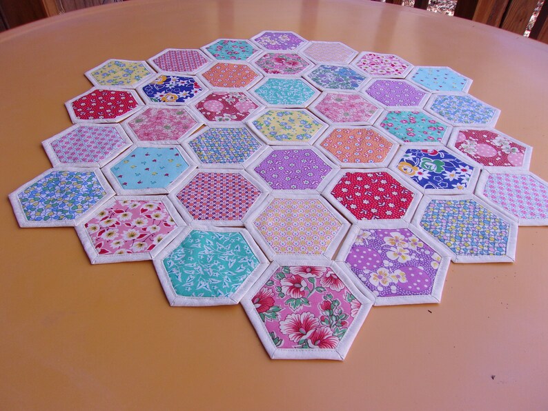 Premade Fabric Hexagons Sewing Project Quilted Hexagon Etsy