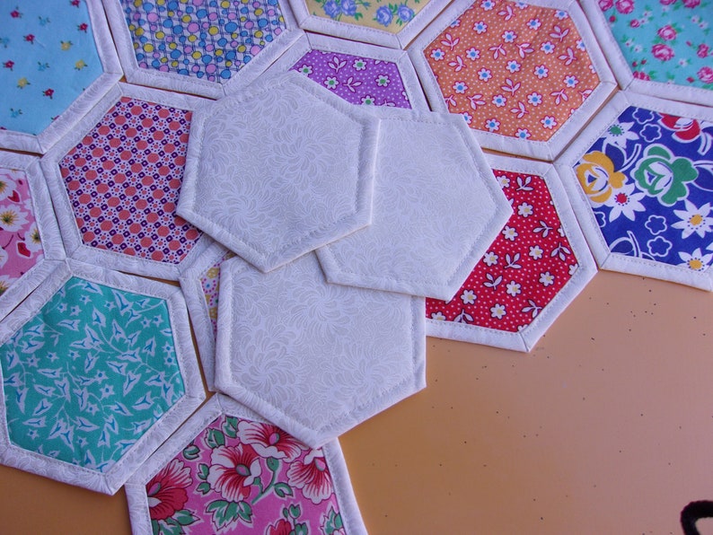 Premade Fabric Hexagons Sewing Project Quilted Hexagon Etsy
