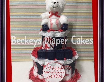 2 Tier Baseball Diaper Cake, Baseball Diaper Cake, Diaper Cake, Sports Diaper Cake