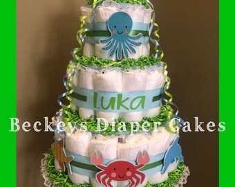 Under The Sea Diaper Cake - Diaper Cake - Boy Diaper Cake - Girl Diaper Cake - Baby Gift - Baby Shower
