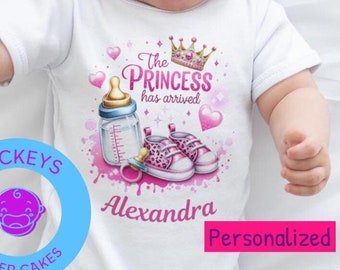 Personalized Princess Baby Bodysuit: "The Princess Has Arrived" 3-6 Months