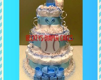 Baseball Diaper Cake - Sports Diaper Cake - Baseball Diaper Cakes - Baseball Theme Diaper Cake
