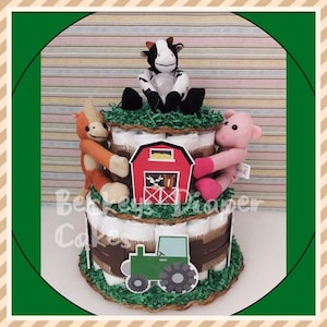 Farm Animal Diaper Cake: Cow, Pig & Horse Baby Shower Centerpiece