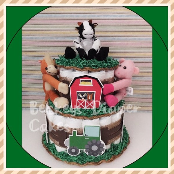 Farm Animal Diaper Cake - Pig Diaper Cake - Barnyard Diaper Cake - Cow Diaper Cake -  Horse Diaper Cake - Farm Baby Diaper Cake