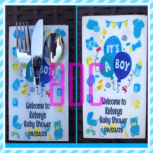 Personalized All-in-One Disposable Plastic Flatware and Napkin Sets - Baby Shower Napkins- Personalized Baby Shower Napkins - Custom Napkins