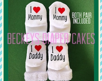 2 Pair of Baby Socks - Gift For New Dad - I Love Mommy Socks - New Dad Gift - I Love Daddy Socks - Neutral Baby Gift - Unisex Baby Gift