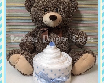 Diaper Cupcake With Teddy Bear - Diaper Cake - Boy Diaper Cake - Girl Diaper Cake - Baby Gift - Baby Shower