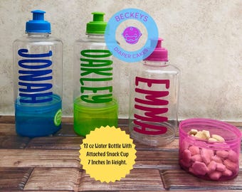 Personalized Kids Water Bottle with Snack Cup: Party Favors