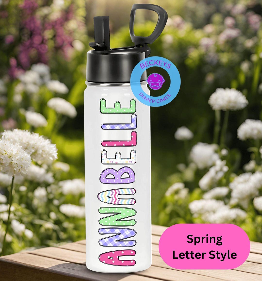 Personalized Stainless Steel Water Bottle for Kids - Spring Font - Kids ...