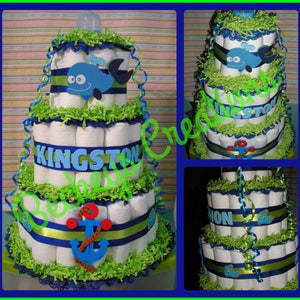 Whale Diaper Cake Nautical Theme Diaper Cake - Diaper Cake - Boy Diaper Cake - Girl Diaper Cake - Baby Gift - Baby Shower