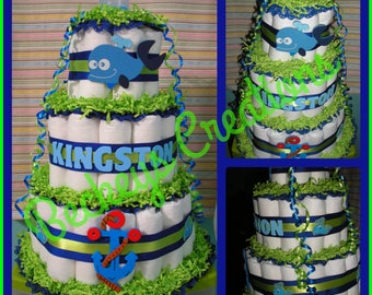 Whale Diaper Cake Nautical Theme Diaper Cake - Diaper Cake - Boy Diaper Cake - Girl Diaper Cake - Baby Gift - Baby Shower