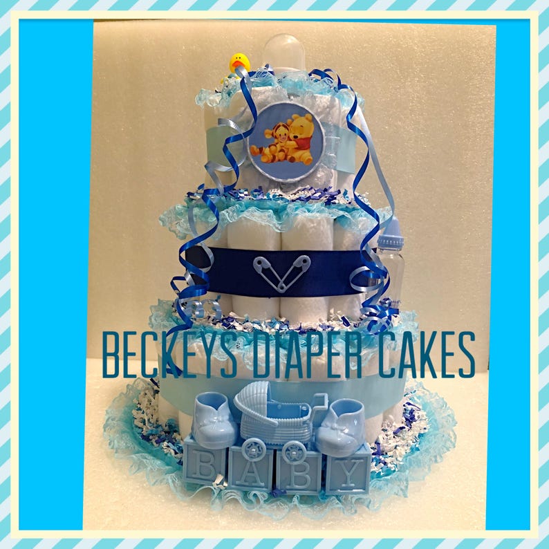 3 Tier Diaper Cake, Diaper Cake, Boy Diaper Cake, Girl Diaper Cake, Baby Gift, Baby Shower image 2
