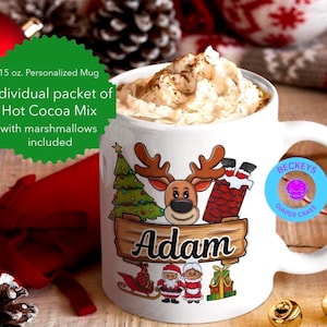 Personalized Christmas Mug - Hot Chocolate Mug - Custom Christmas Mug - Christmas Mug Gift - Customized Kids Christmas Reindeer Mugs