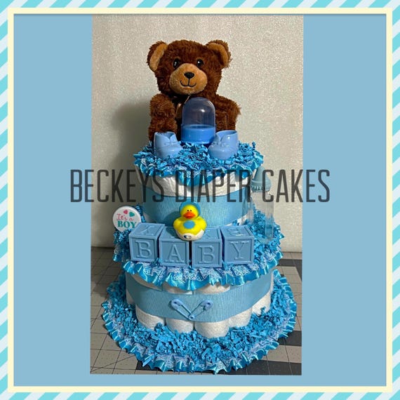 2 Tier Diaper Cake, Diaper Cake, Boy Diaper Cake,  Girl Diaper Cake, Baby Gift, Baby Shower