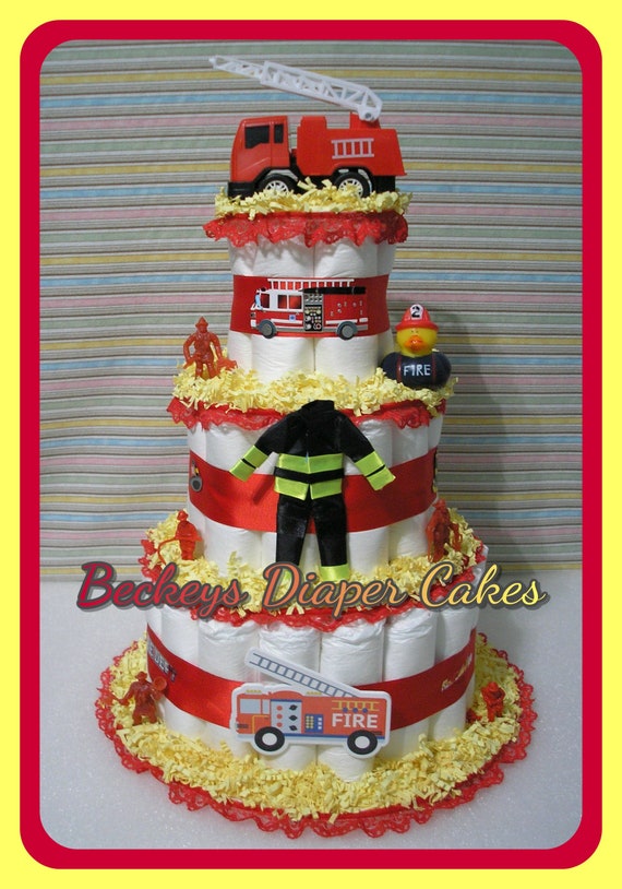Gateau De Couche De Pompier Gateau De Couche Gateau De Etsy