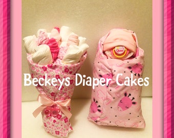 Swaddle Diaper Baby and Diaper Bouquet - Washcloth Bouquet - Boy Diaper Cake - Girl Diaper Cake - Diaper Baby - Baby Diaper Cake