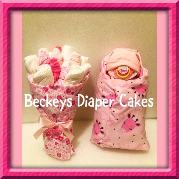 Swaddle Diaper Baby and Diaper Bouquet - Washcloth Bouquet - Boy Diaper Cake - Girl Diaper Cake - Diaper Baby - Baby Diaper Cake