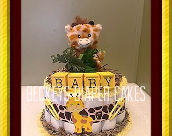 Giraffe Diaper Cake: Jungle Theme Baby Shower Decor